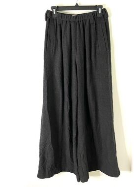 Les Filles d’Ailleurs Paris Wide Leg Knit Pant Dark Charcoal Black Elastic Waist